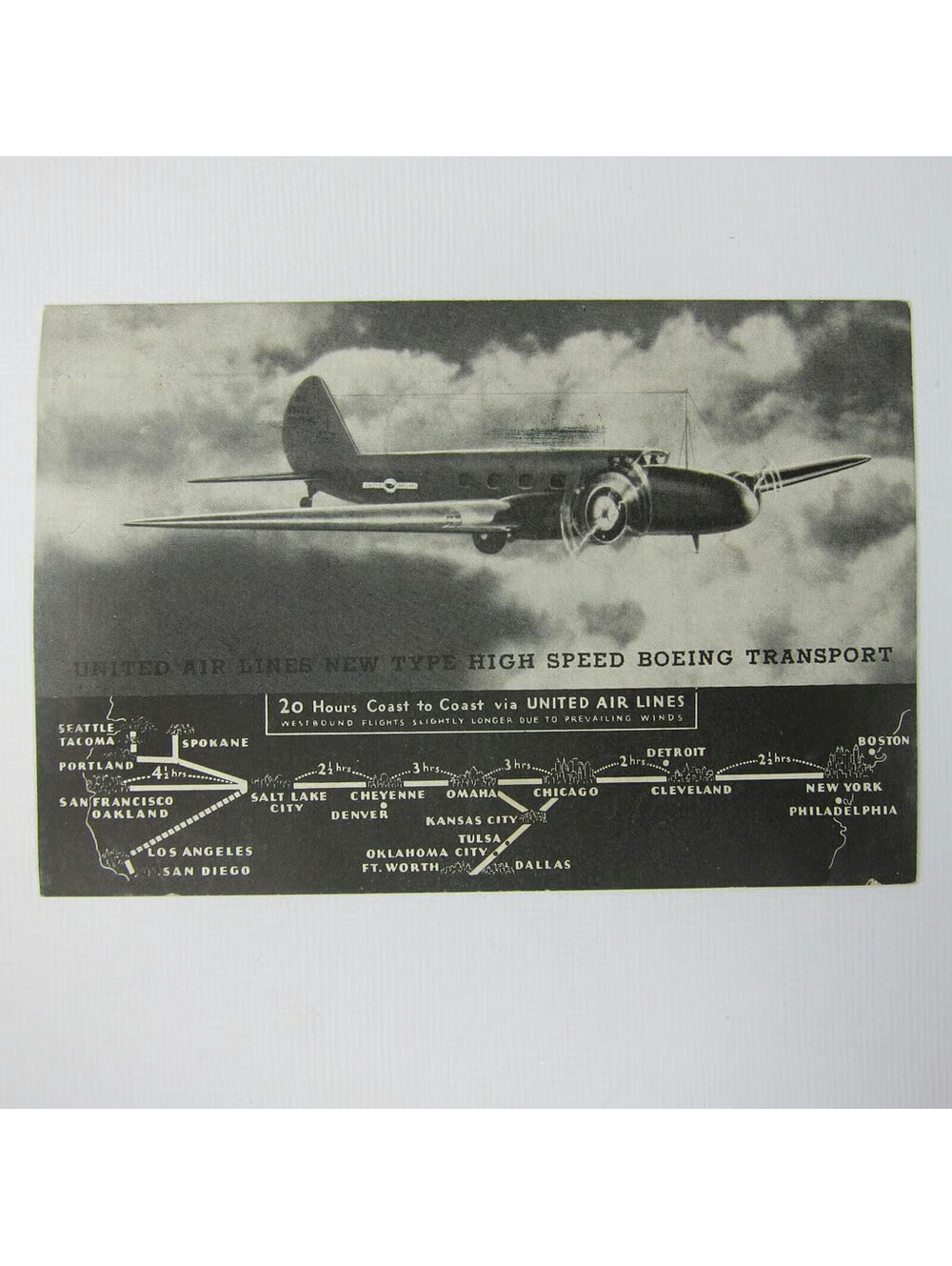 Postcard United Air Lines High Speed Boeing Airplane 1933 Chicago World Fair